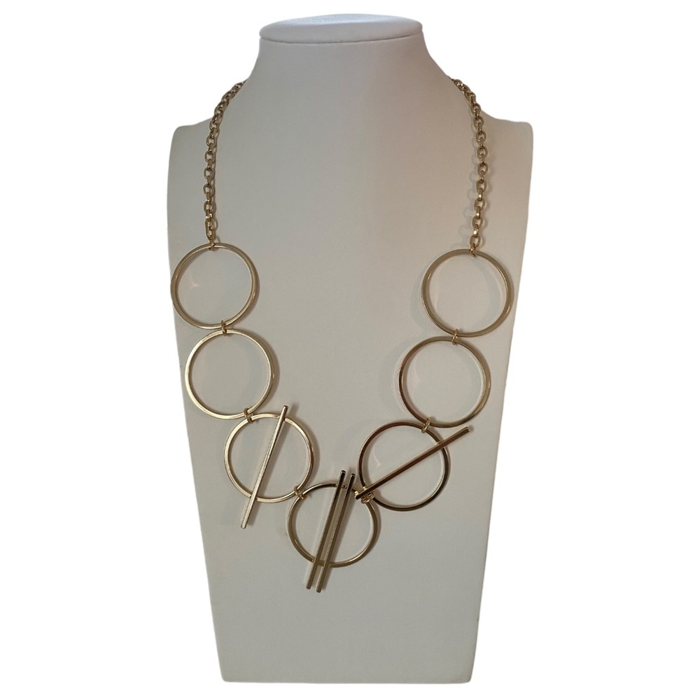Gold tone geometric statement necklace circles chain